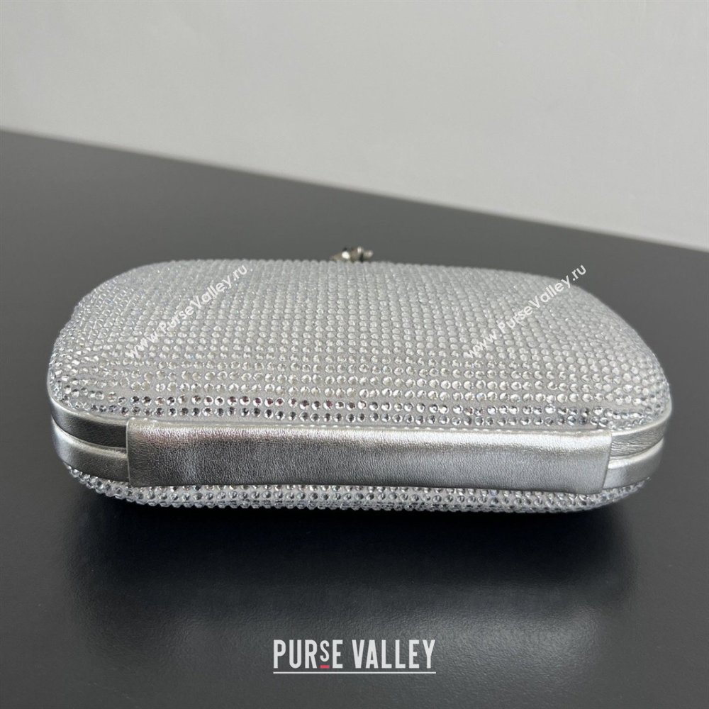 Bottega Veneta Knot Clutch with Flower Clasp in Suede and Crystals Silver 2026 844122 (WT-260401073)
