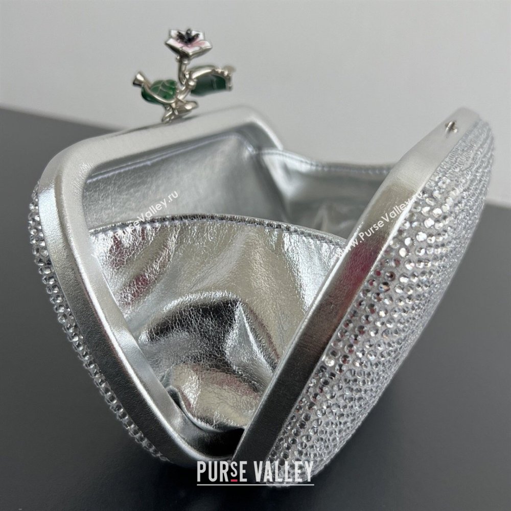 Bottega Veneta Knot Clutch with Flower Clasp in Suede and Crystals Silver 2026 844122 (WT-260401073)