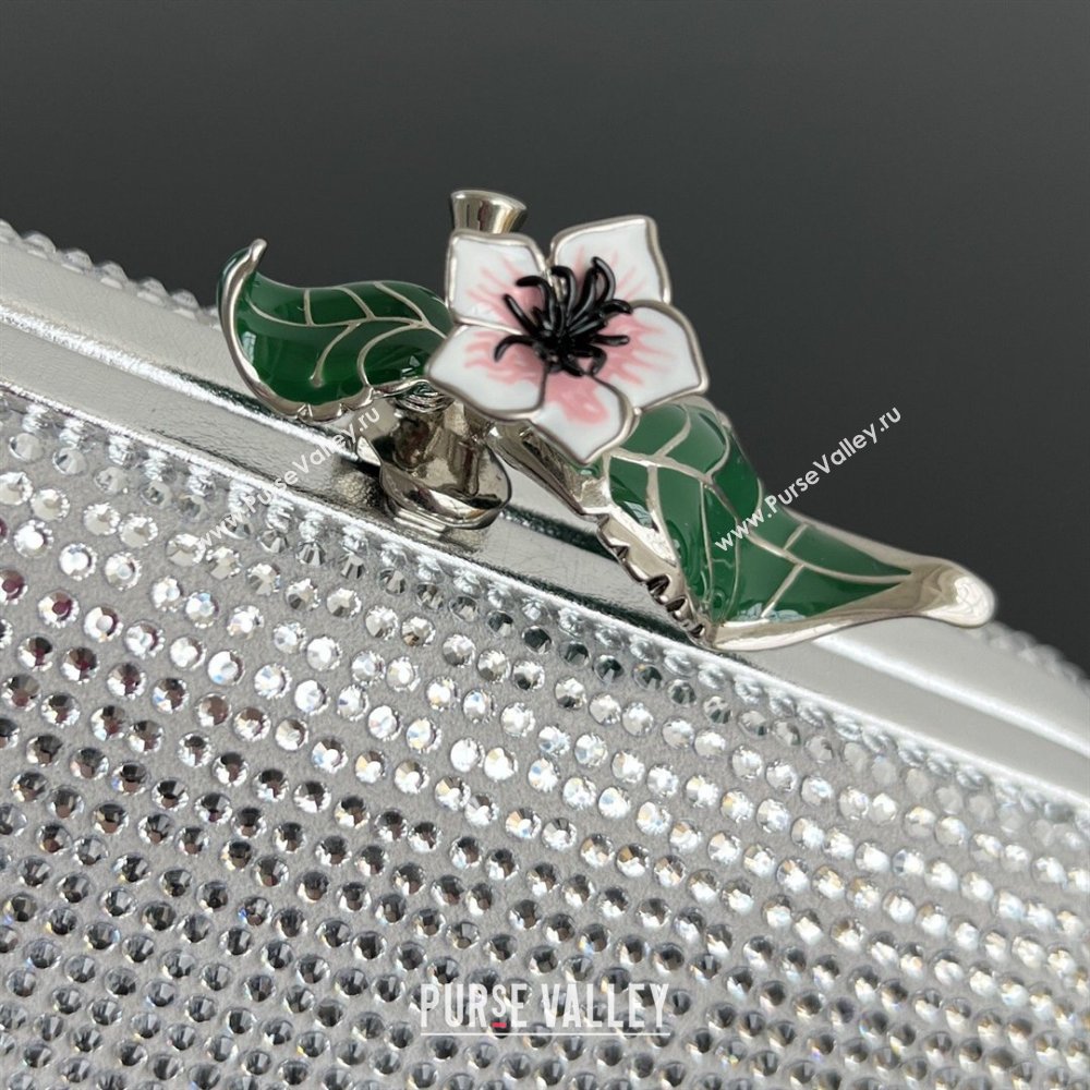 Bottega Veneta Knot Clutch with Flower Clasp in Suede and Crystals Silver 2026 844122 (WT-260401073)