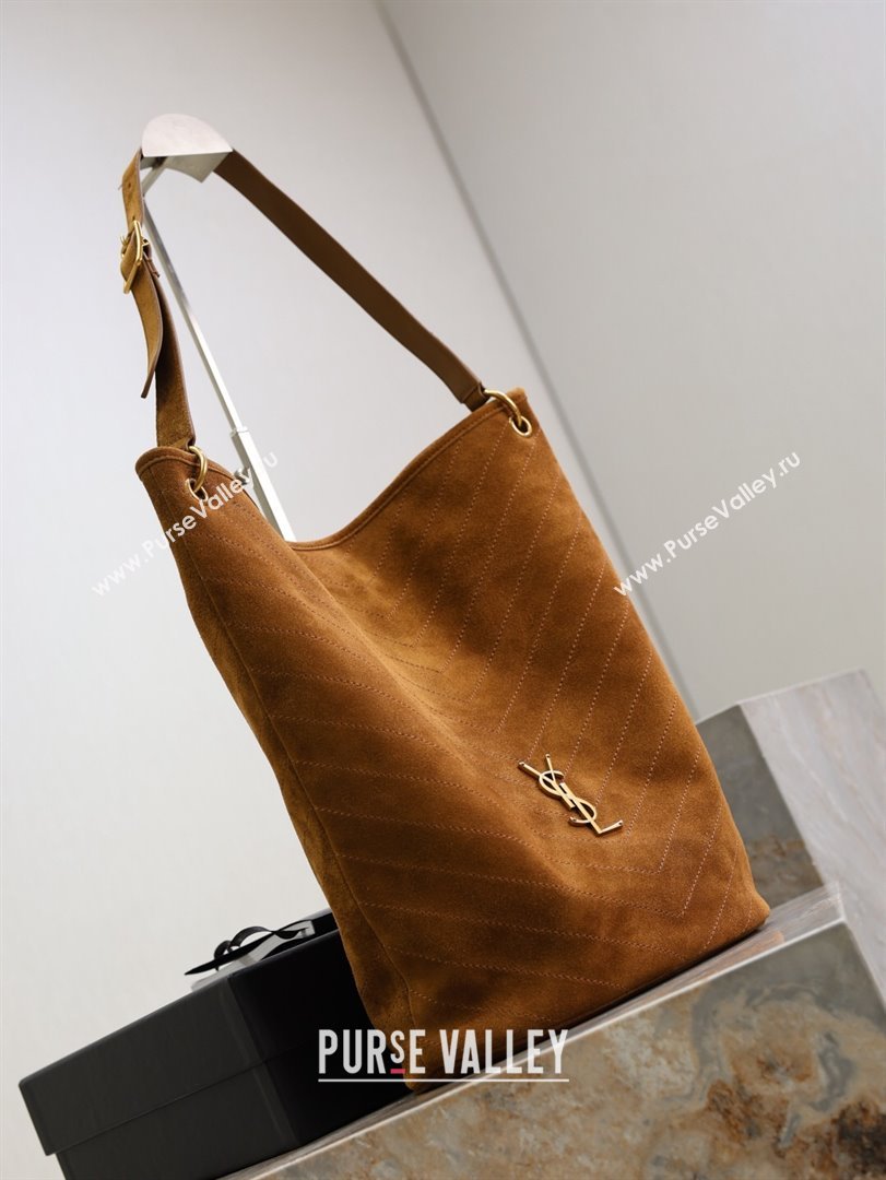 Saint Laurent Niki Supple Bucket Bag in Suede Caramel Cognac Brown 2025 8443461 (YY-250924052)