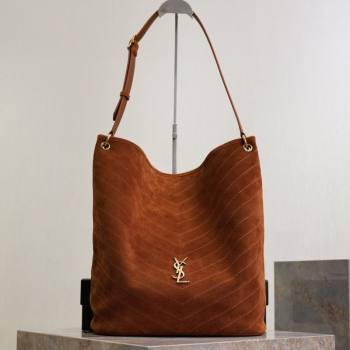 Saint Laurent Niki Supple Bucket Bag in Suede Dark Brown 2025 8443461 (YY-250924051)