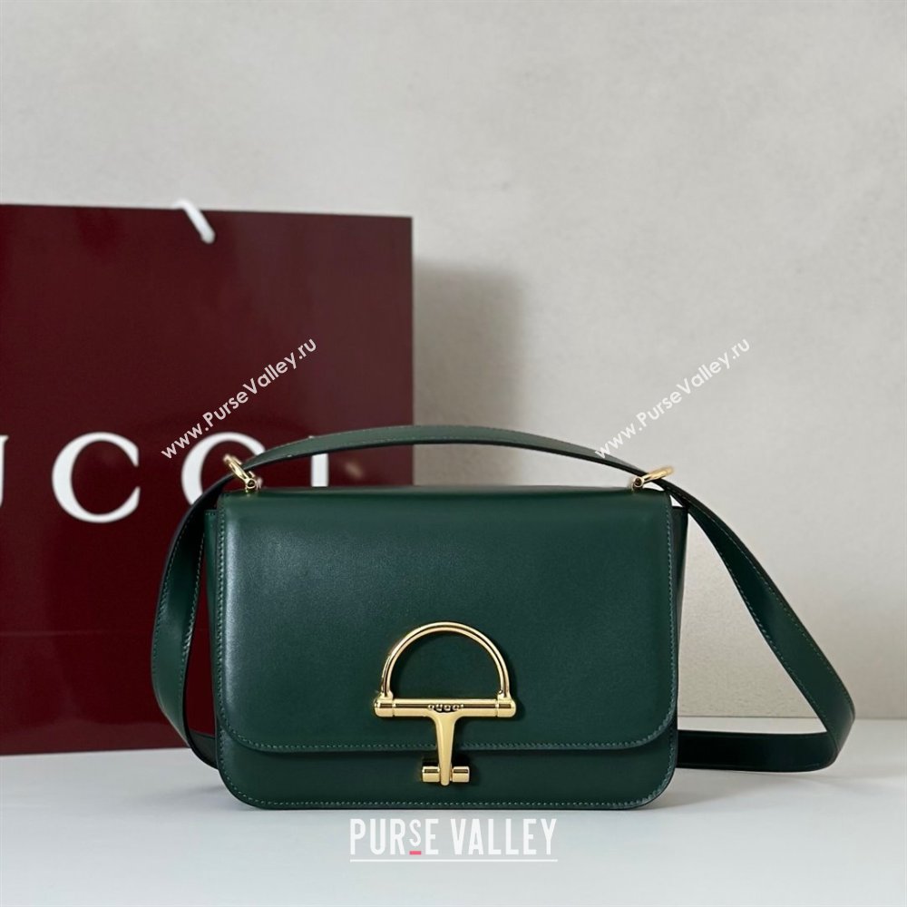 Gucci Siena small shoulder bag in Leather with Oversized Half Horsebit Green 2025 846705 (DLH-251124141)