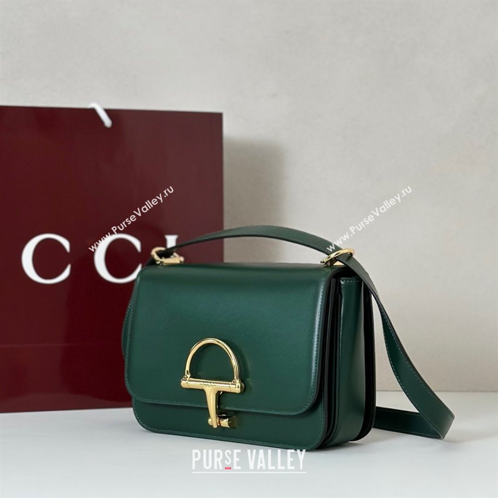 Gucci Siena small shoulder bag in Leather with Oversized Half Horsebit Green 2025 846705 (DLH-251124141)