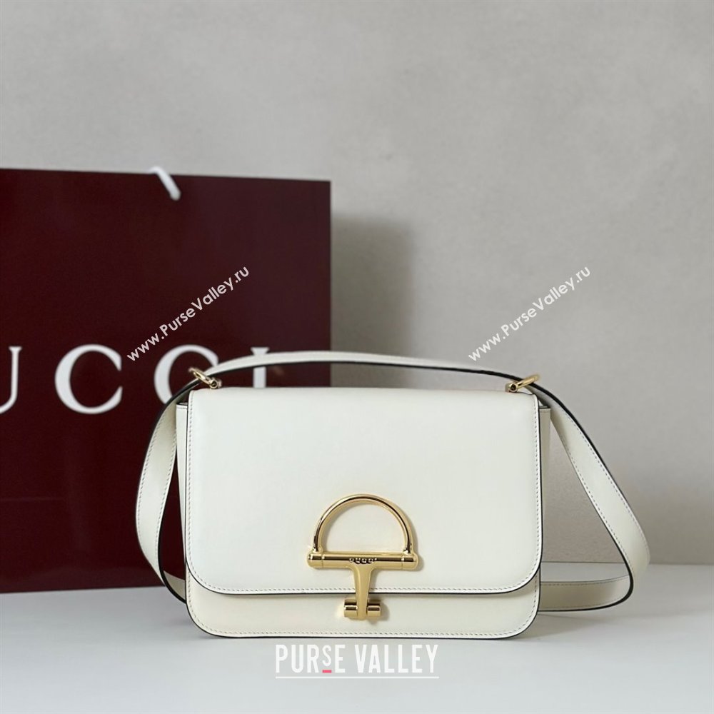 Gucci Siena small shoulder bag in Leather with Oversized Half Horsebit White 2025 846705 (DLH-251124142)