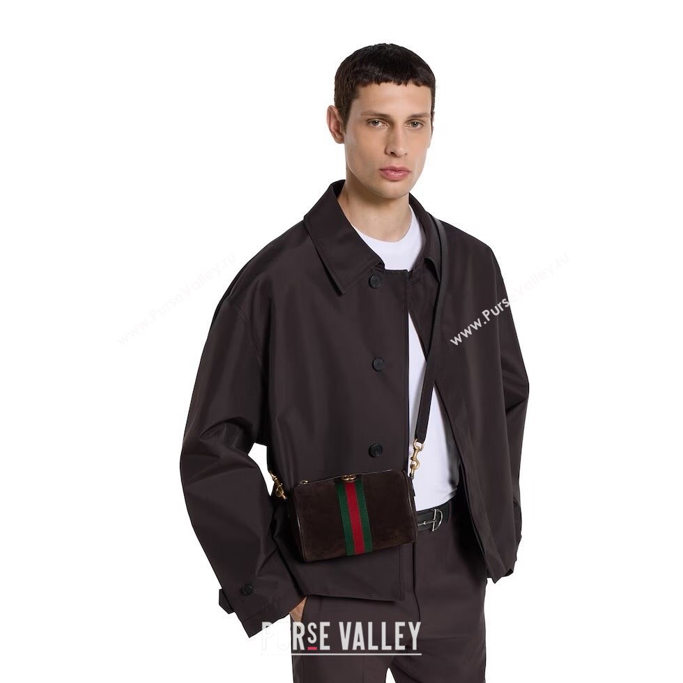 Gucci Mens Ophidia mini bag in Suede Dark Brown 2025 846869 (DLH-251125030)