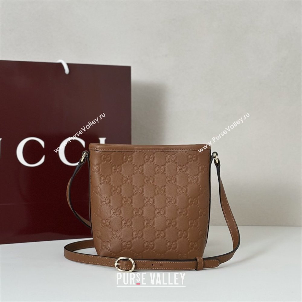 Gucci GG Leather Emblem Nano Bucket Bag Brown 2025 847090 (DLH-260127076)