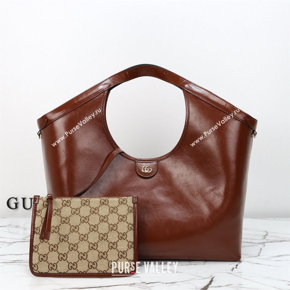 Gucci Giglio Large Tote Bag in Glossy Leather 853971 Dark Brown 2026 (DLH-260127088)