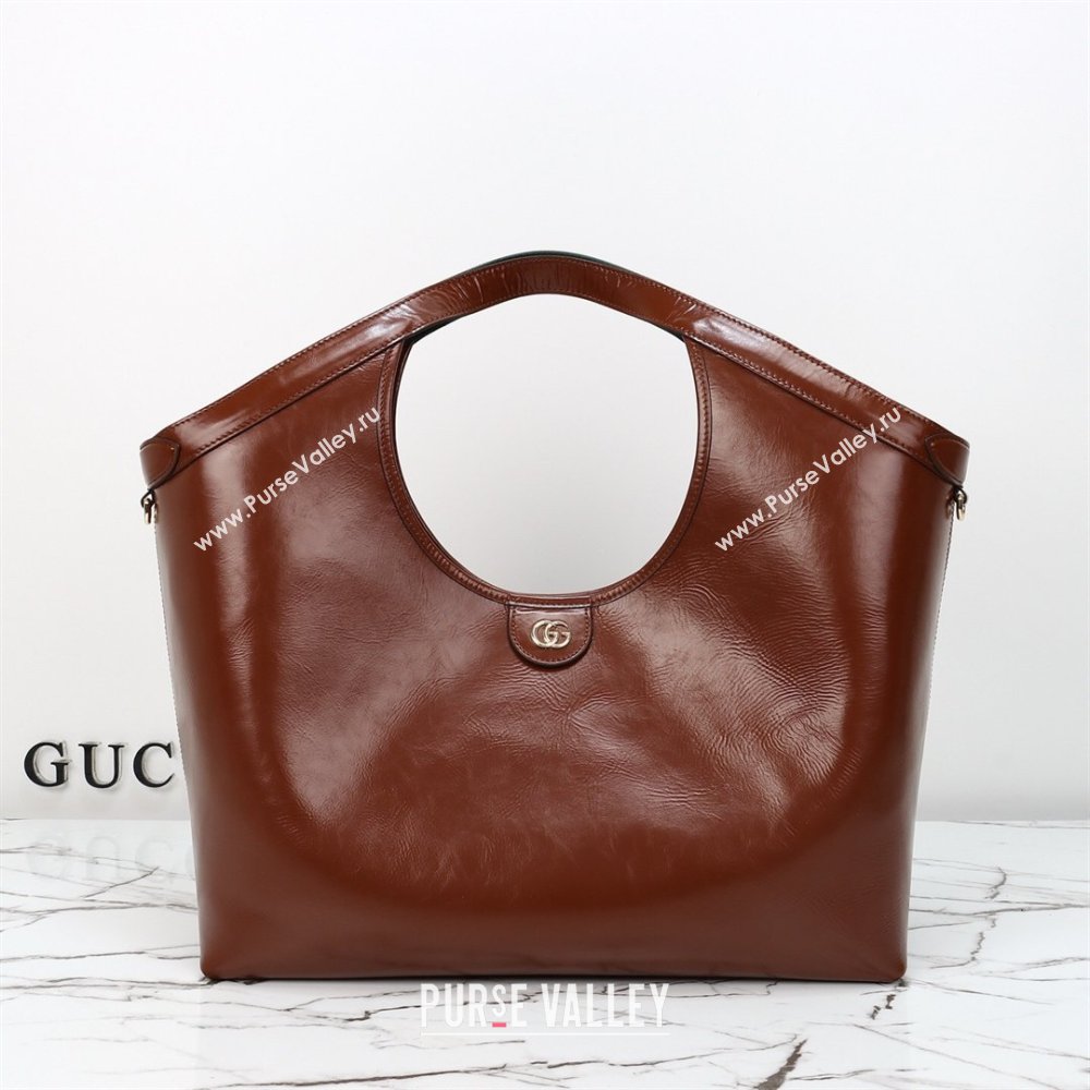 Gucci Giglio Large Tote Bag in Glossy Leather 853971 Dark Brown 2026 (DLH-260127088)