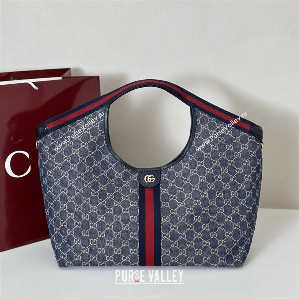 Gucci Giglio Large Tote Bag in GG Denim 853971 Navy Blue 2025 (DLH-251124068)