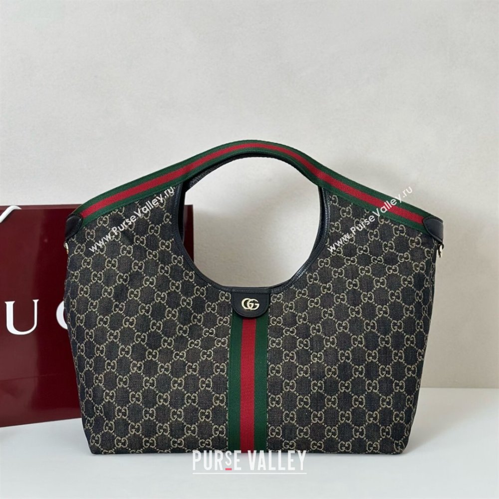 Gucci Giglio Large Tote Bag in GG Denim 853971 Black 2025 (DLH-251124071)