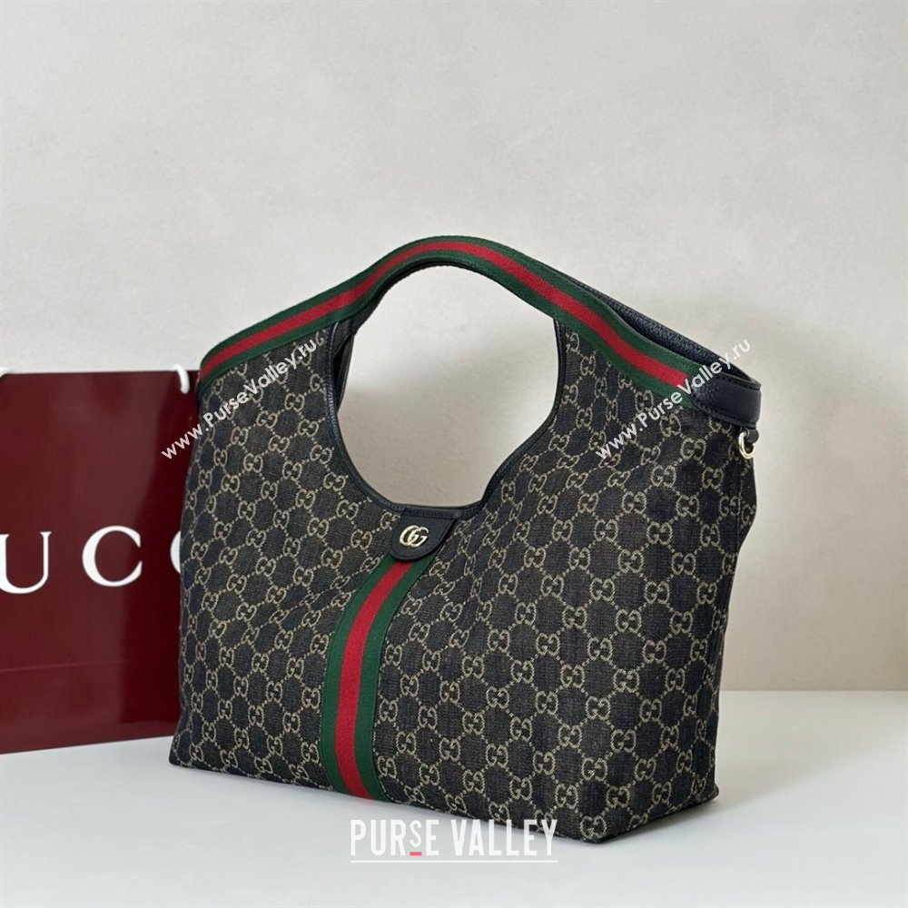 Gucci Giglio Large Tote Bag in GG Denim 853971 Black 2025 (DLH-251124071)