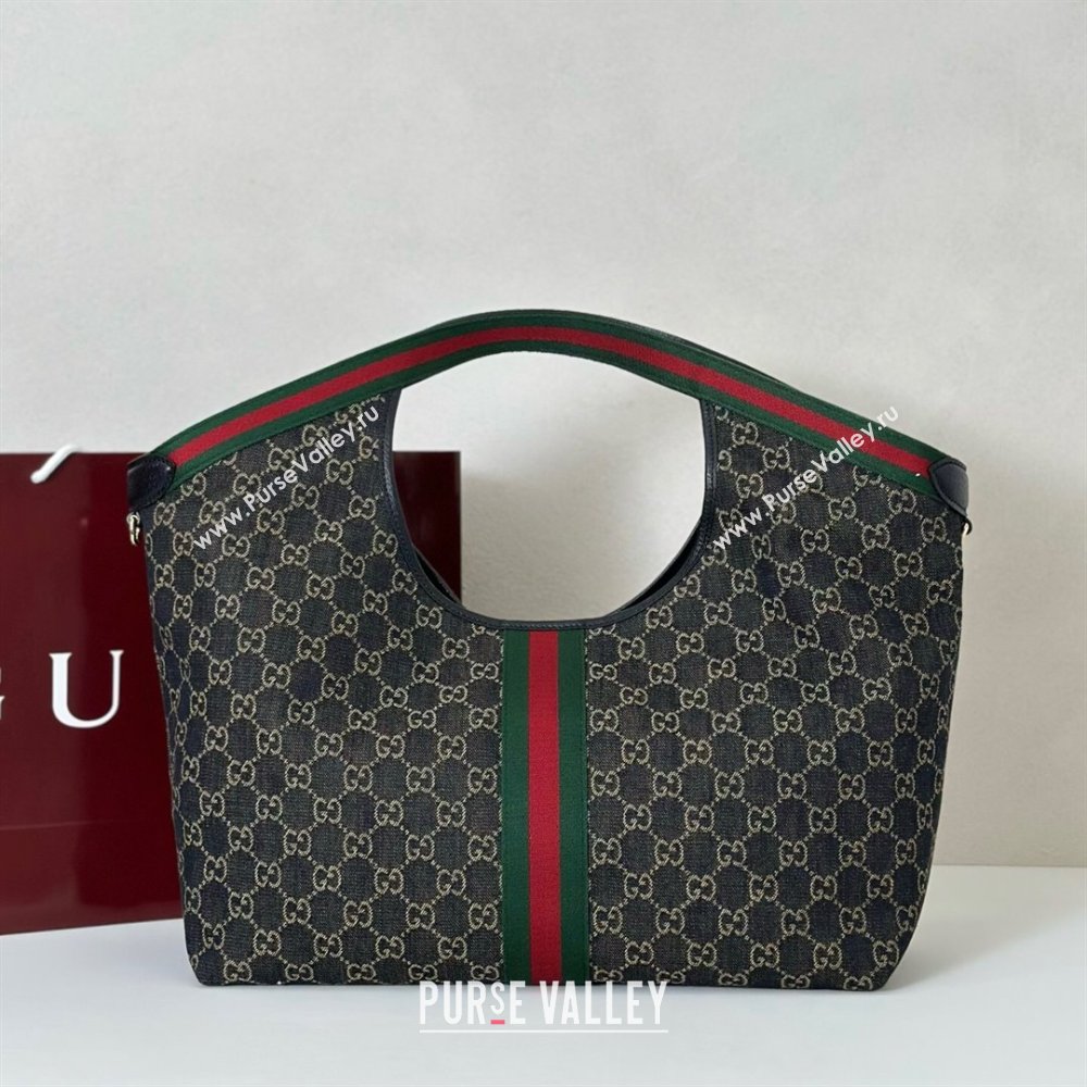 Gucci Giglio Large Tote Bag in GG Denim 853971 Black 2025 (DLH-251124071)