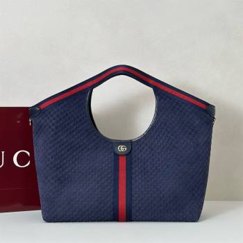 Gucci Giglio Large Tote Bag in GG Suede Navy Blue 853971 2025 (DLH-251124072)