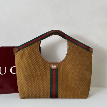 Gucci Giglio Large Tote Bag in GG Suede Brown 853971 2025 (DLH-251124073)