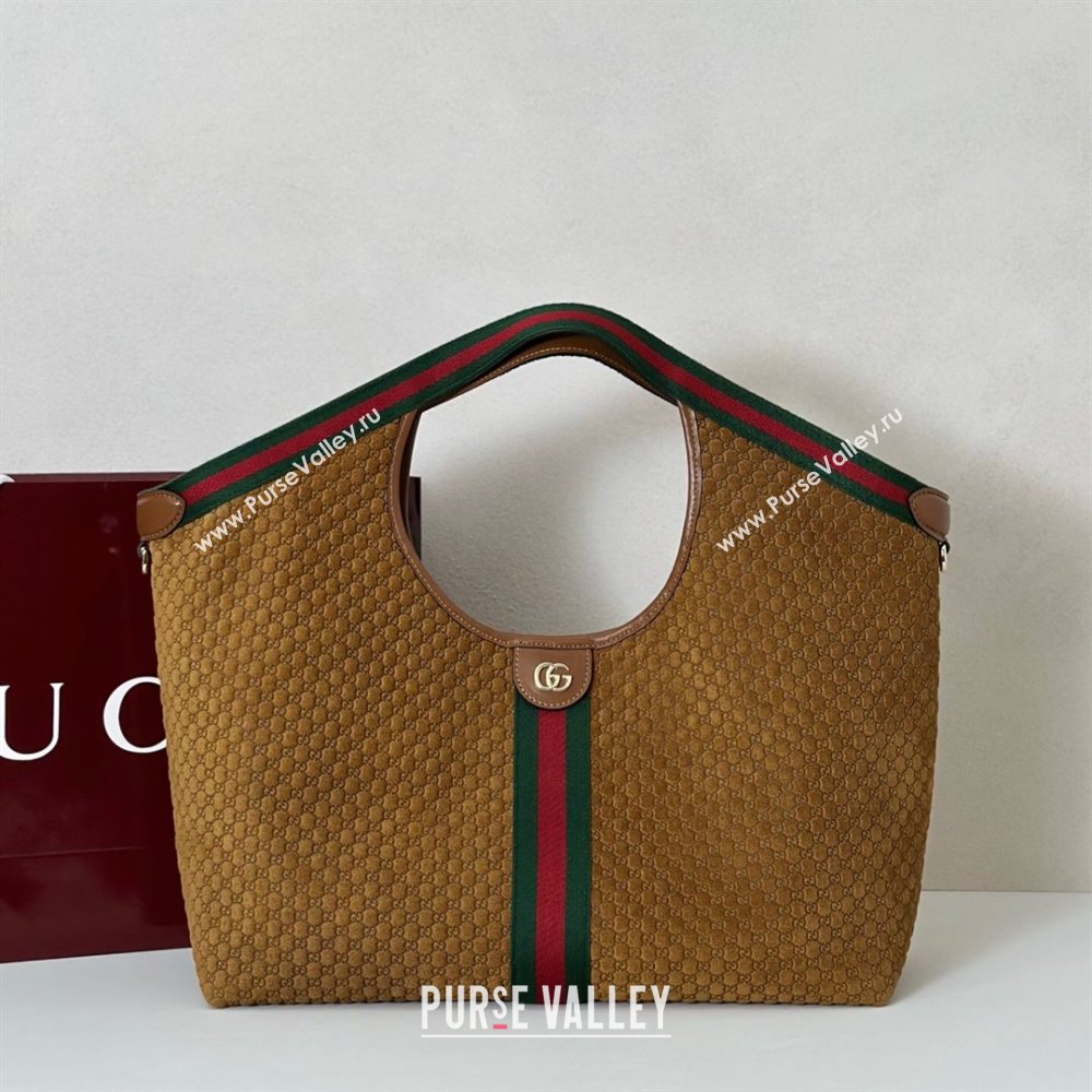 Gucci Giglio Large Tote Bag in GG Suede Brown 853971 2025 (DLH-251124073)