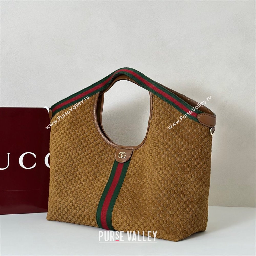 Gucci Giglio Large Tote Bag in GG Suede Brown 853971 2025 (DLH-251124073)