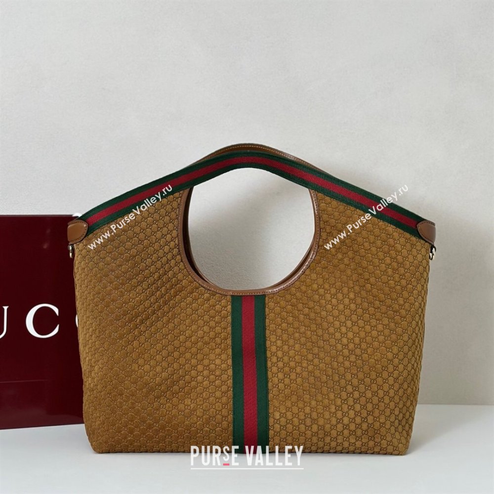Gucci Giglio Large Tote Bag in GG Suede Brown 853971 2025 (DLH-251124073)