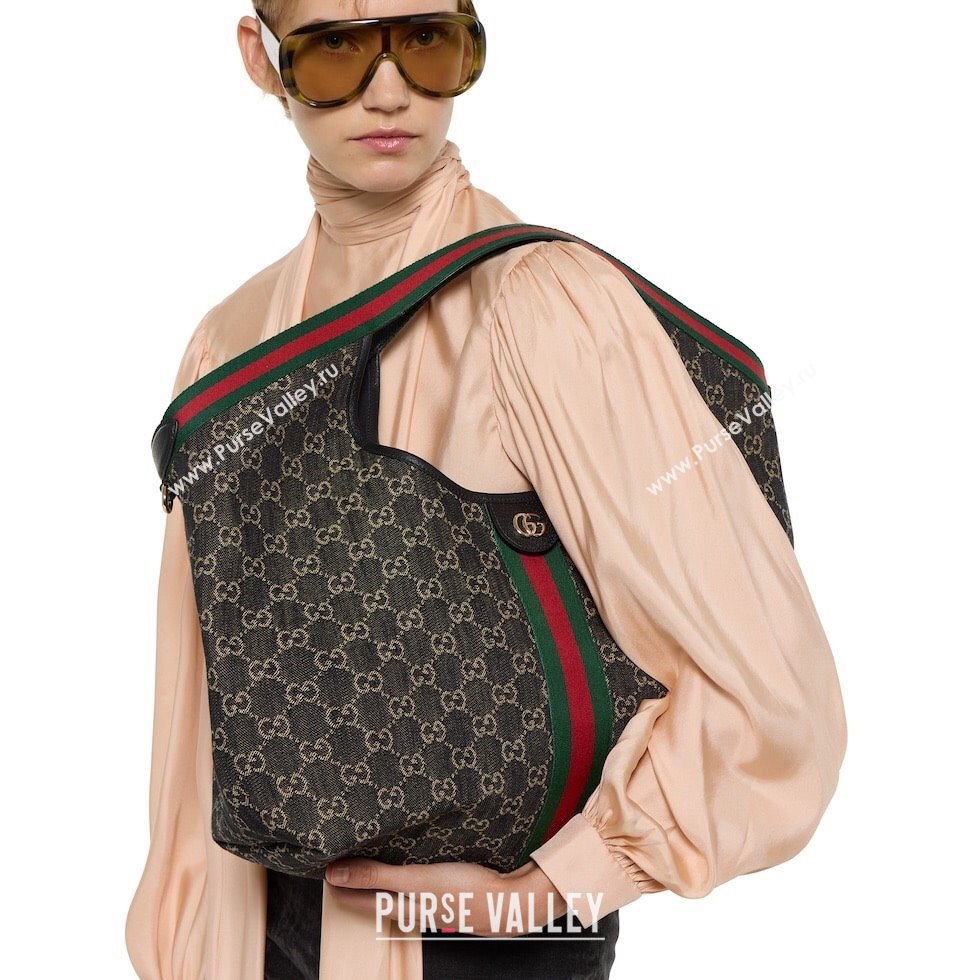 Gucci Giglio Large Tote Bag in GG Denim 853971 Black 2025 (DLH-251124071)