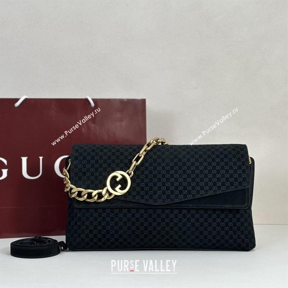 Gucci Large shoulder bag with chain in GG Suede Black 2026 857362 (DLH-260127097)