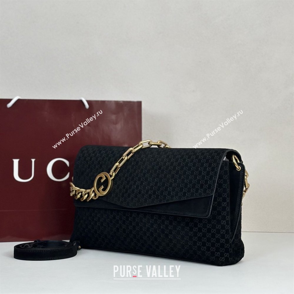 Gucci Large shoulder bag with chain in GG Suede Black 2026 857362 (DLH-260127097)