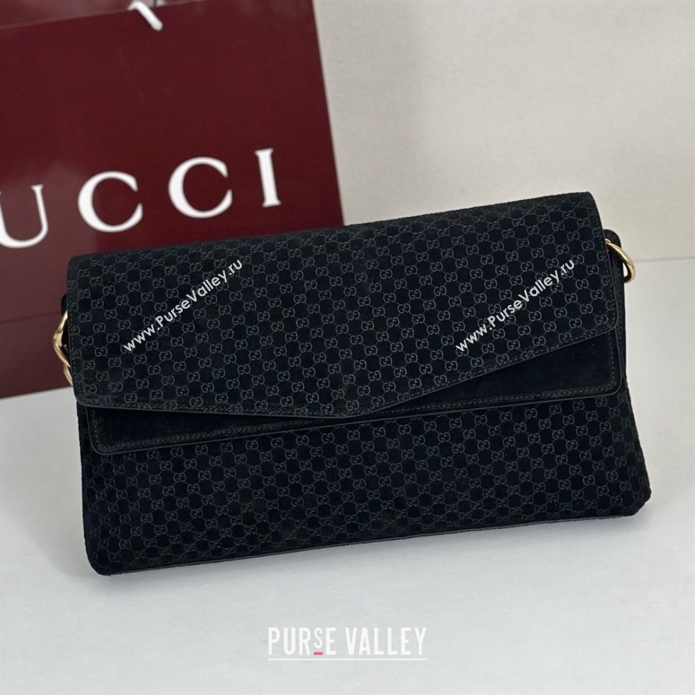 Gucci Large shoulder bag with chain in GG Suede Black 2026 857362 (DLH-260127097)
