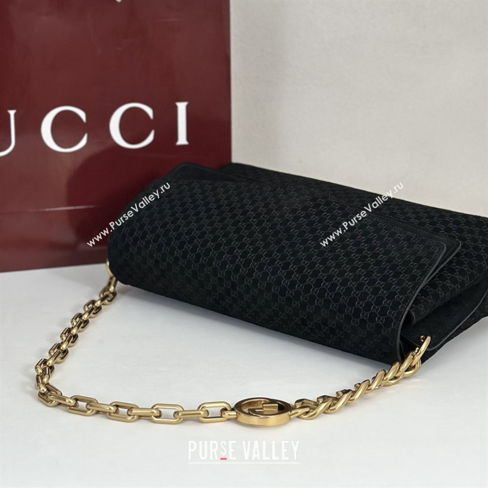 Gucci Large shoulder bag with chain in GG Suede Black 2026 857362 (DLH-260127097)