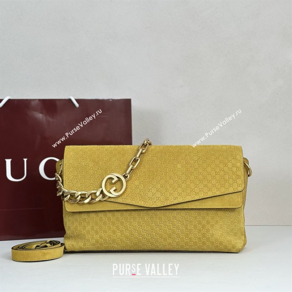 Gucci Large shoulder bag with chain in GG Suede Yellow 2026 857362 (DLH-260127098)