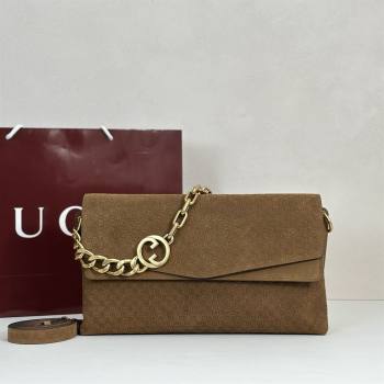 Gucci Large shoulder bag with chain in GG Suede Brown 2026 857362 (DLH-260127096)