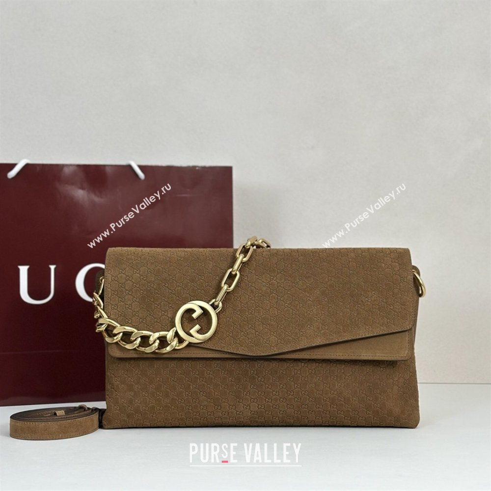 Gucci Large shoulder bag with chain in GG Suede Brown 2026 857362 (DLH-260127096)