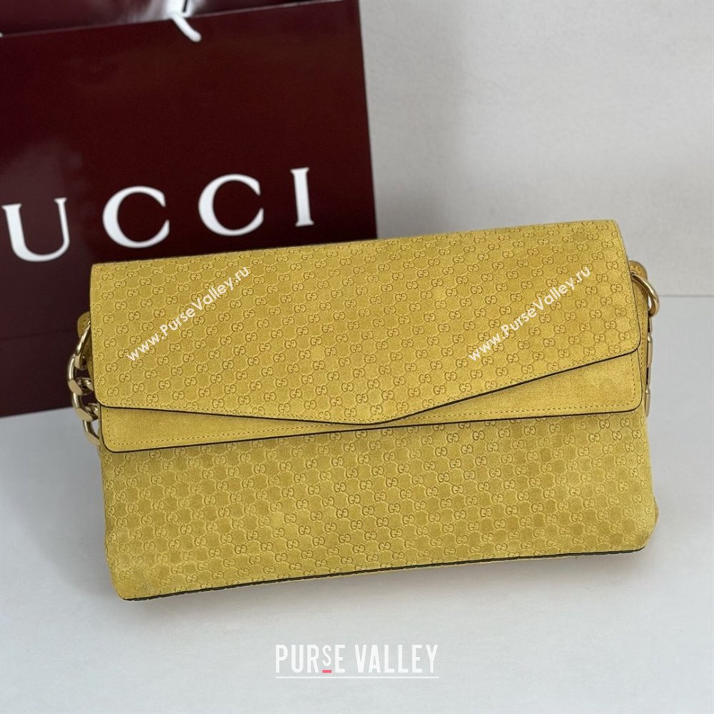 Gucci Large shoulder bag with chain in GG Suede Yellow 2026 857362 (DLH-260127098)