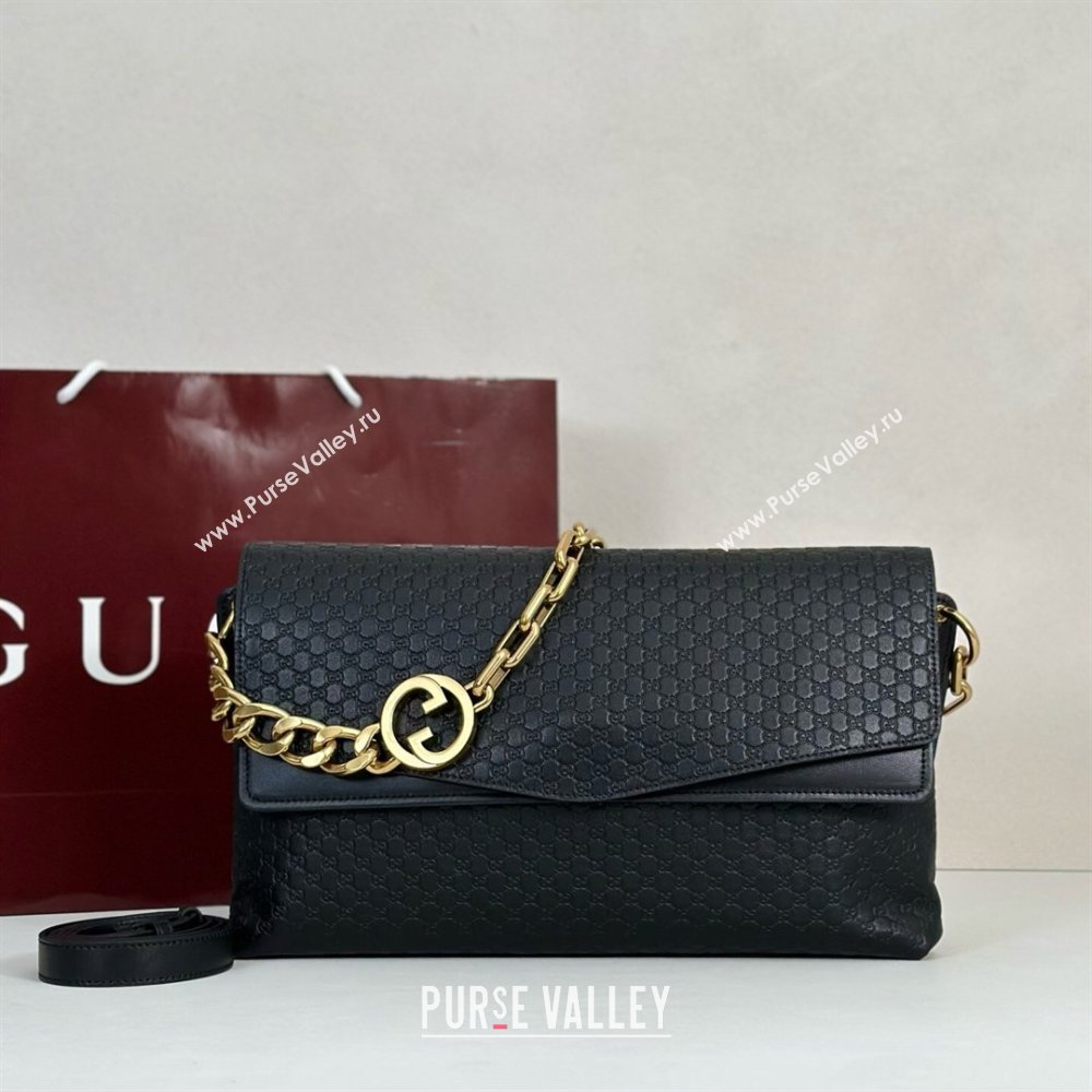 Gucci Large shoulder bag with chain in GG Leather Black 2026 857362 (DLH-260127099)
