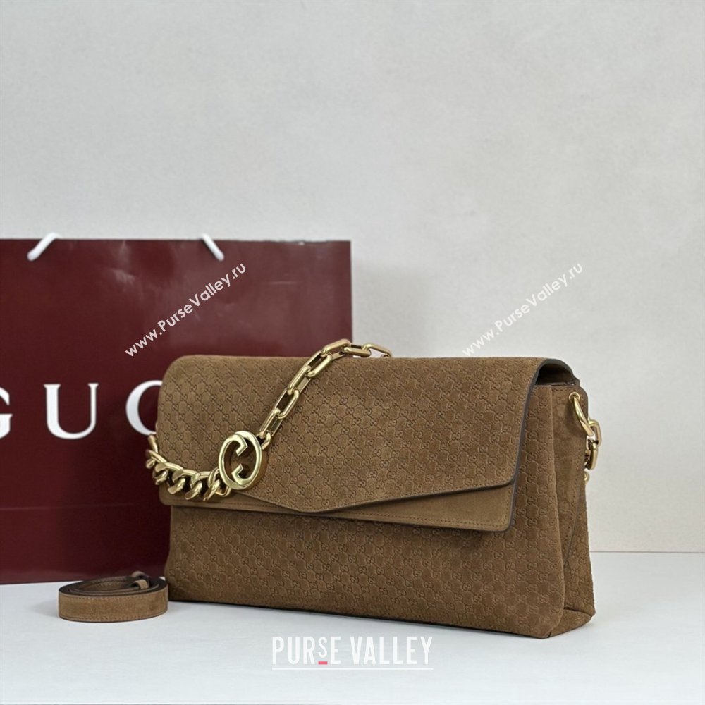 Gucci Large shoulder bag with chain in GG Suede Brown 2026 857362 (DLH-260127096)