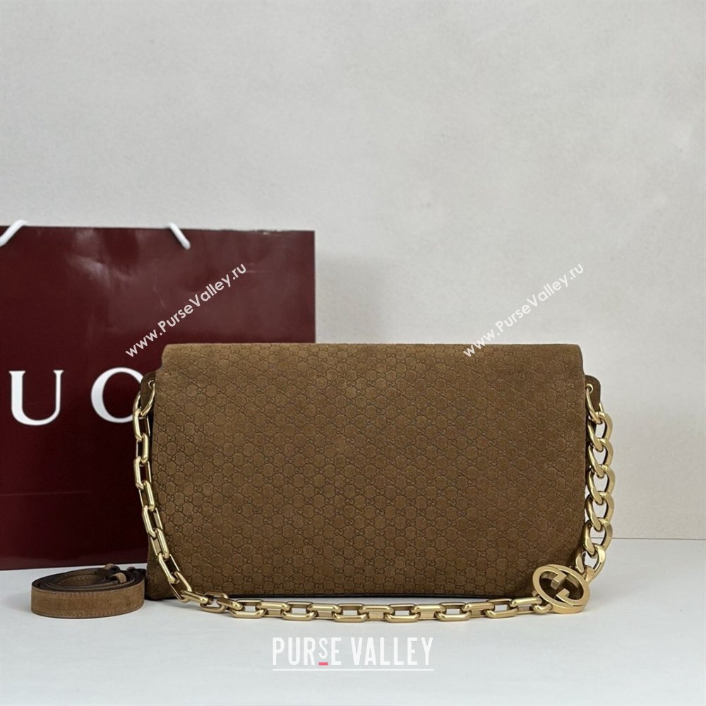 Gucci Large shoulder bag with chain in GG Suede Brown 2026 857362 (DLH-260127096)