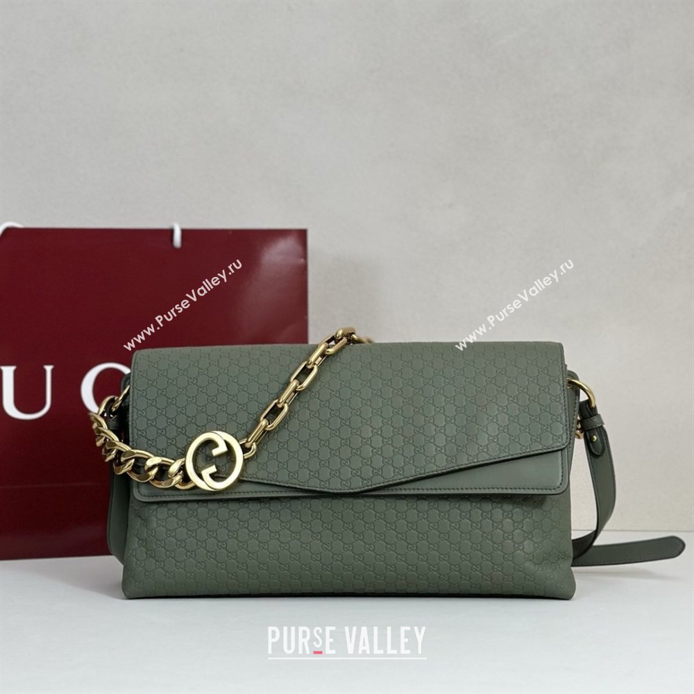 Gucci Large shoulder bag with chain in GG Leather Sage Green 2026 857362 (DLH-260127101)