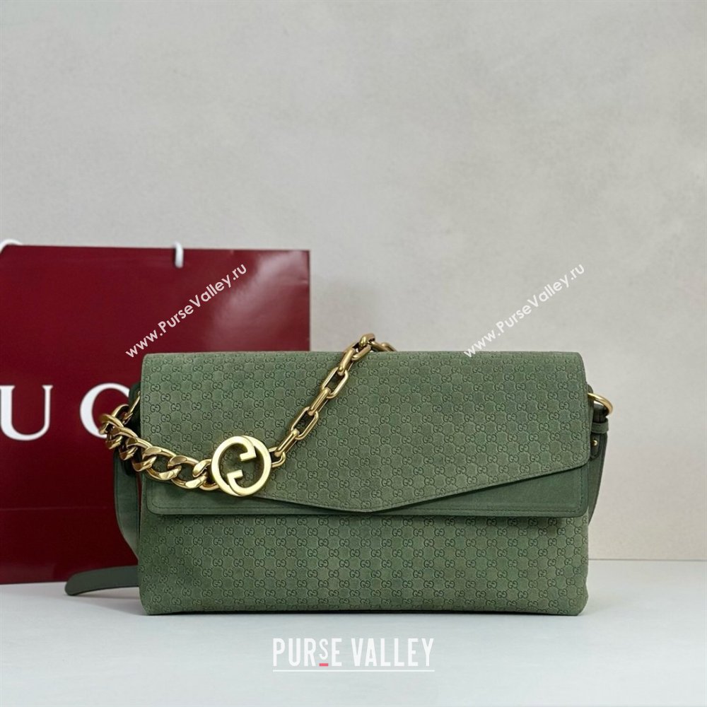 Gucci Large shoulder bag with chain in GG Suede Sage Green 2026 857362 (DLH-260127102)