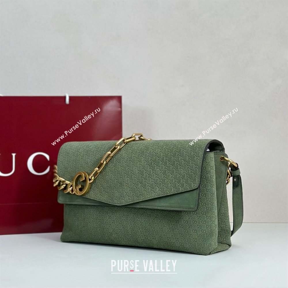 Gucci Large shoulder bag with chain in GG Suede Sage Green 2026 857362 (DLH-260127102)