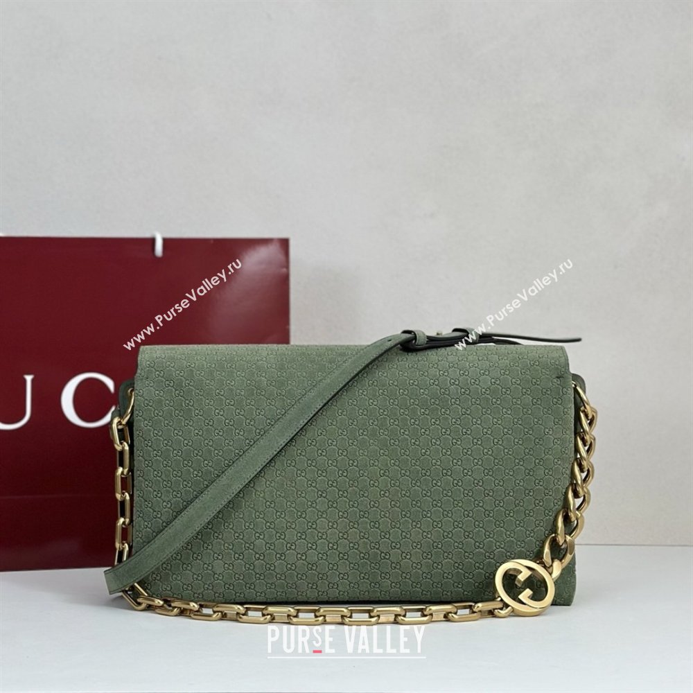 Gucci Large shoulder bag with chain in GG Suede Sage Green 2026 857362 (DLH-260127102)