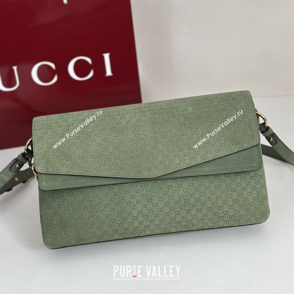Gucci Large shoulder bag with chain in GG Suede Sage Green 2026 857362 (DLH-260127102)