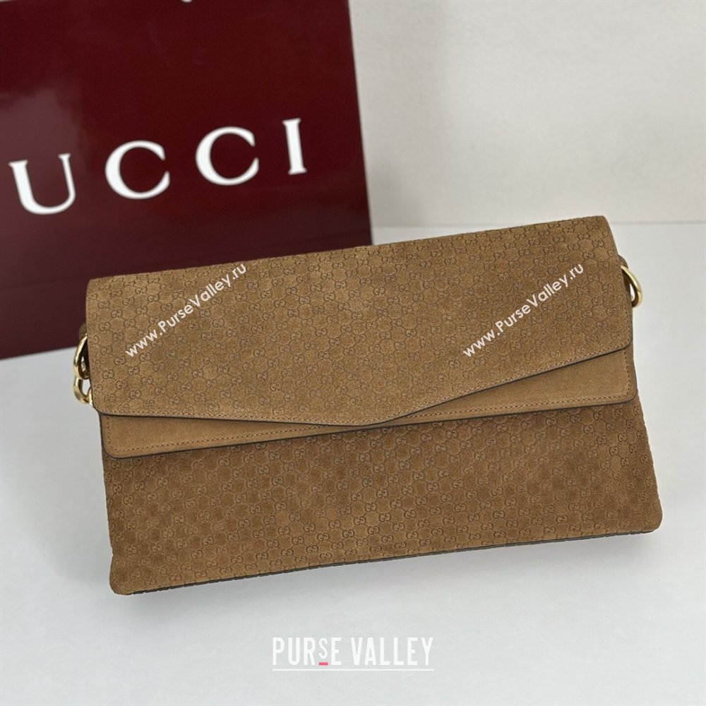 Gucci Large shoulder bag with chain in GG Suede Brown 2026 857362 (DLH-260127096)