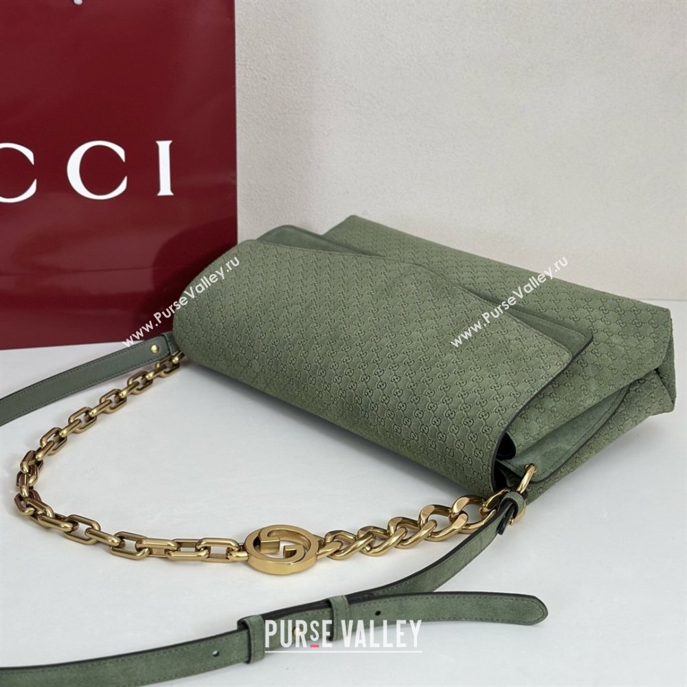 Gucci Large shoulder bag with chain in GG Suede Sage Green 2026 857362 (DLH-260127102)