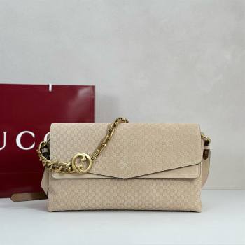 Gucci Large shoulder bag with chain in GG Suede Beige 2026 857362 (DLH-260127103)