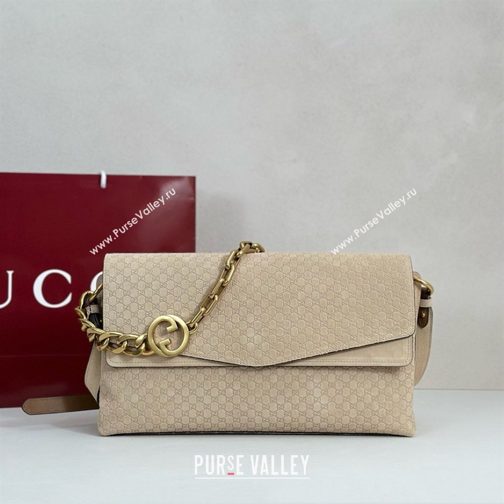 Gucci Large shoulder bag with chain in GG Suede Beige 2026 857362 (DLH-260127103)