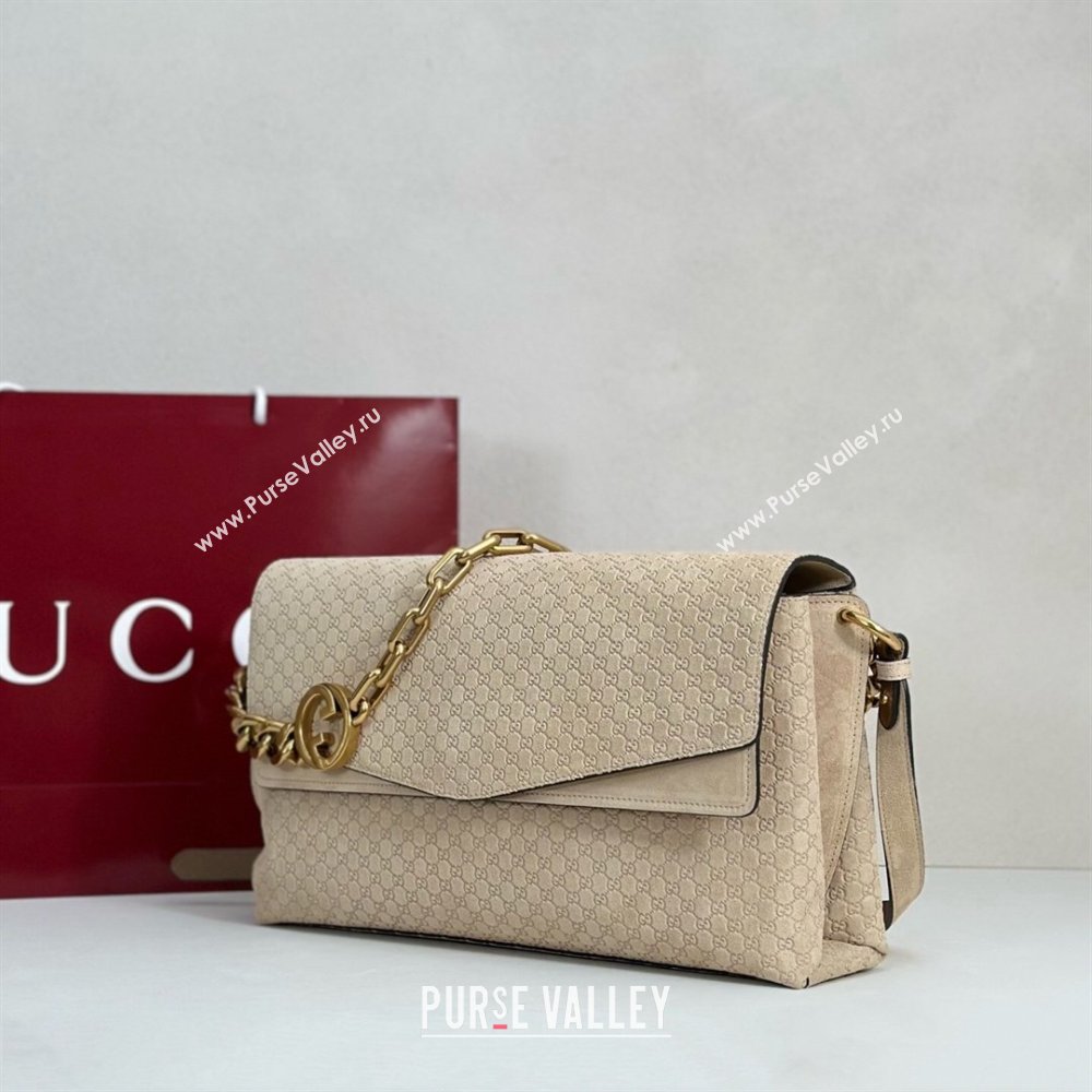 Gucci Large shoulder bag with chain in GG Suede Beige 2026 857362 (DLH-260127103)