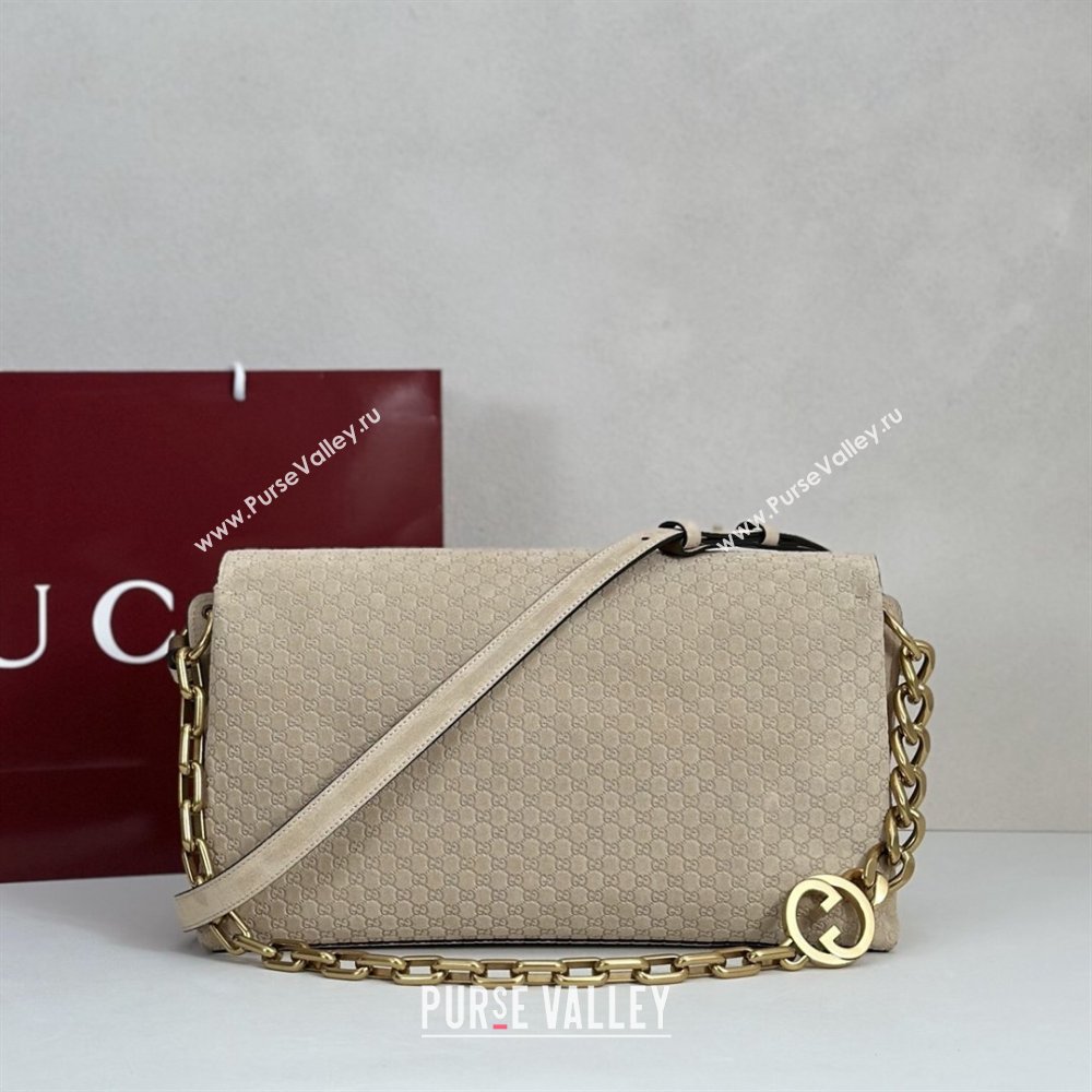 Gucci Large shoulder bag with chain in GG Suede Beige 2026 857362 (DLH-260127103)