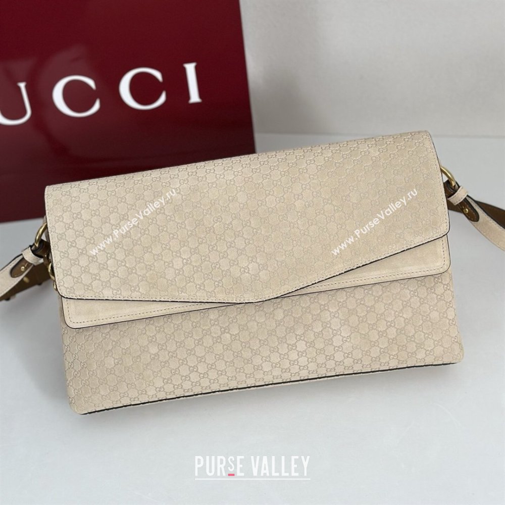 Gucci Large shoulder bag with chain in GG Suede Beige 2026 857362 (DLH-260127103)
