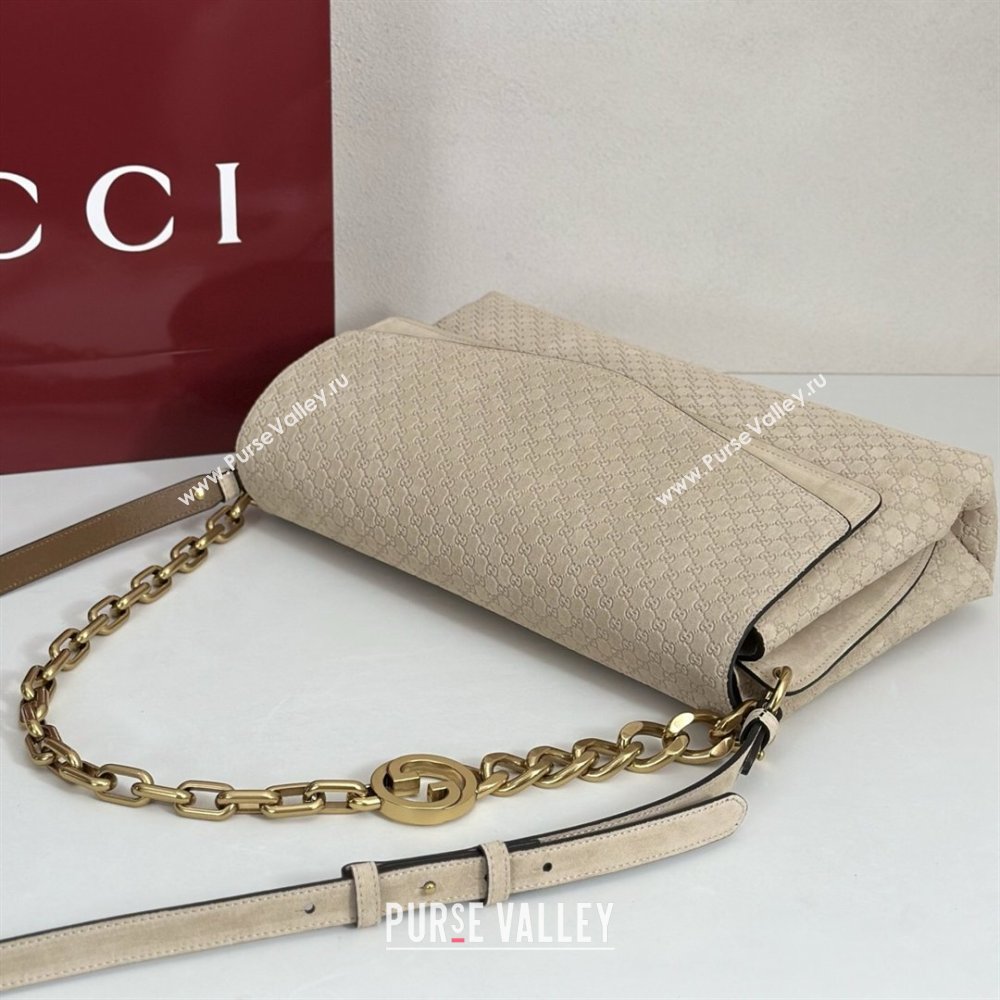 Gucci Large shoulder bag with chain in GG Suede Beige 2026 857362 (DLH-260127103)