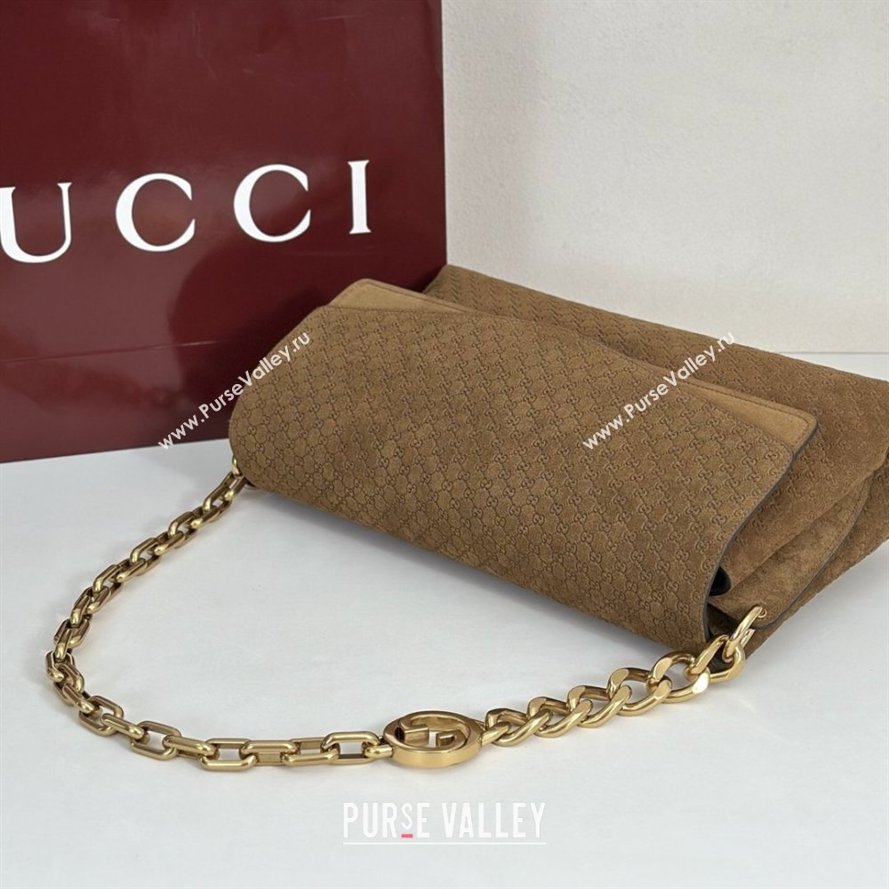 Gucci Large shoulder bag with chain in GG Suede Brown 2026 857362 (DLH-260127096)