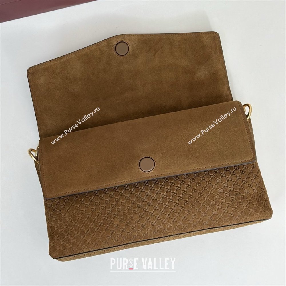 Gucci Large shoulder bag with chain in GG Suede Brown 2026 857362 (DLH-260127096)