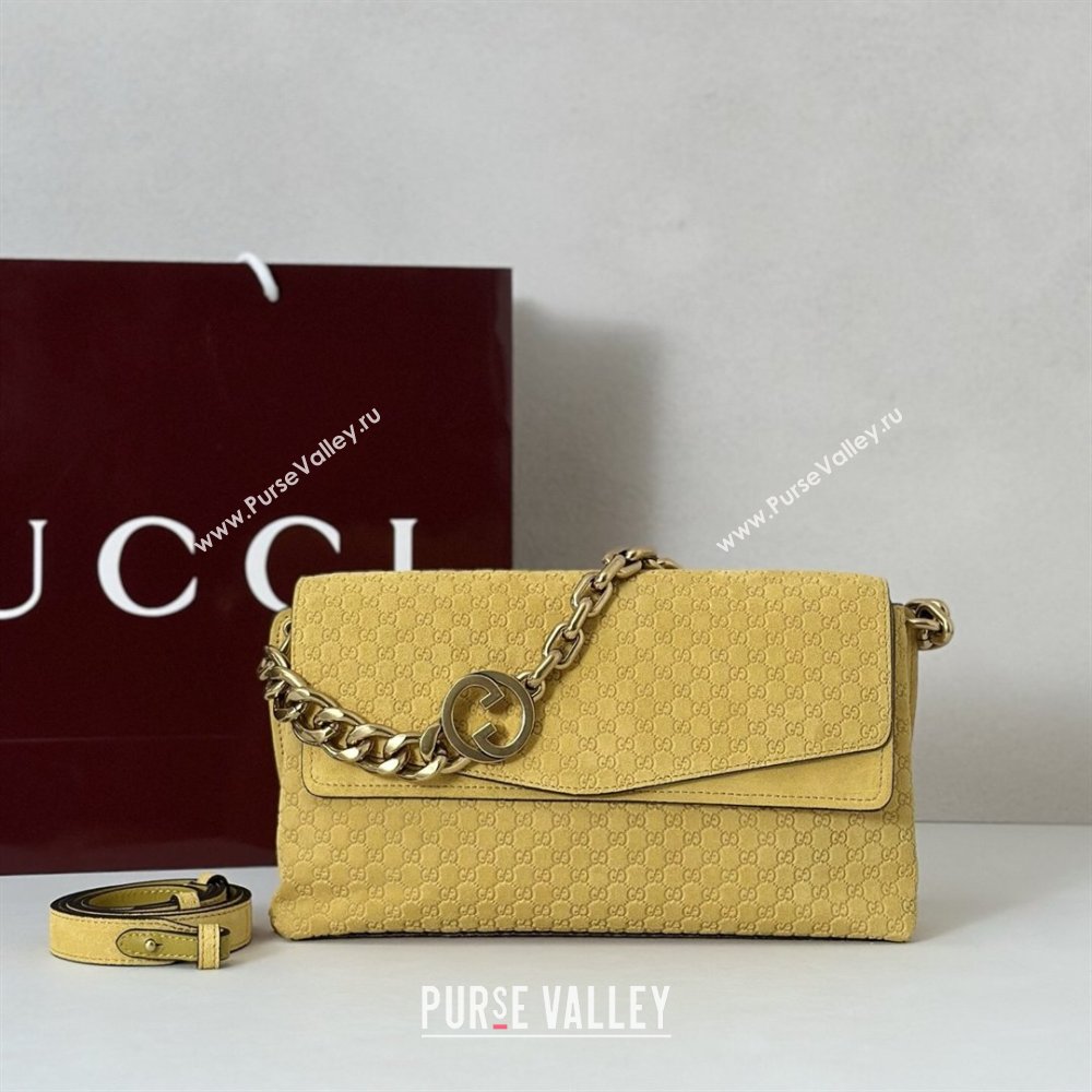 Gucci Medium shoulder bag with chain in GG Suede Mustard Yellow 2026 857622 (DLH-260128060)