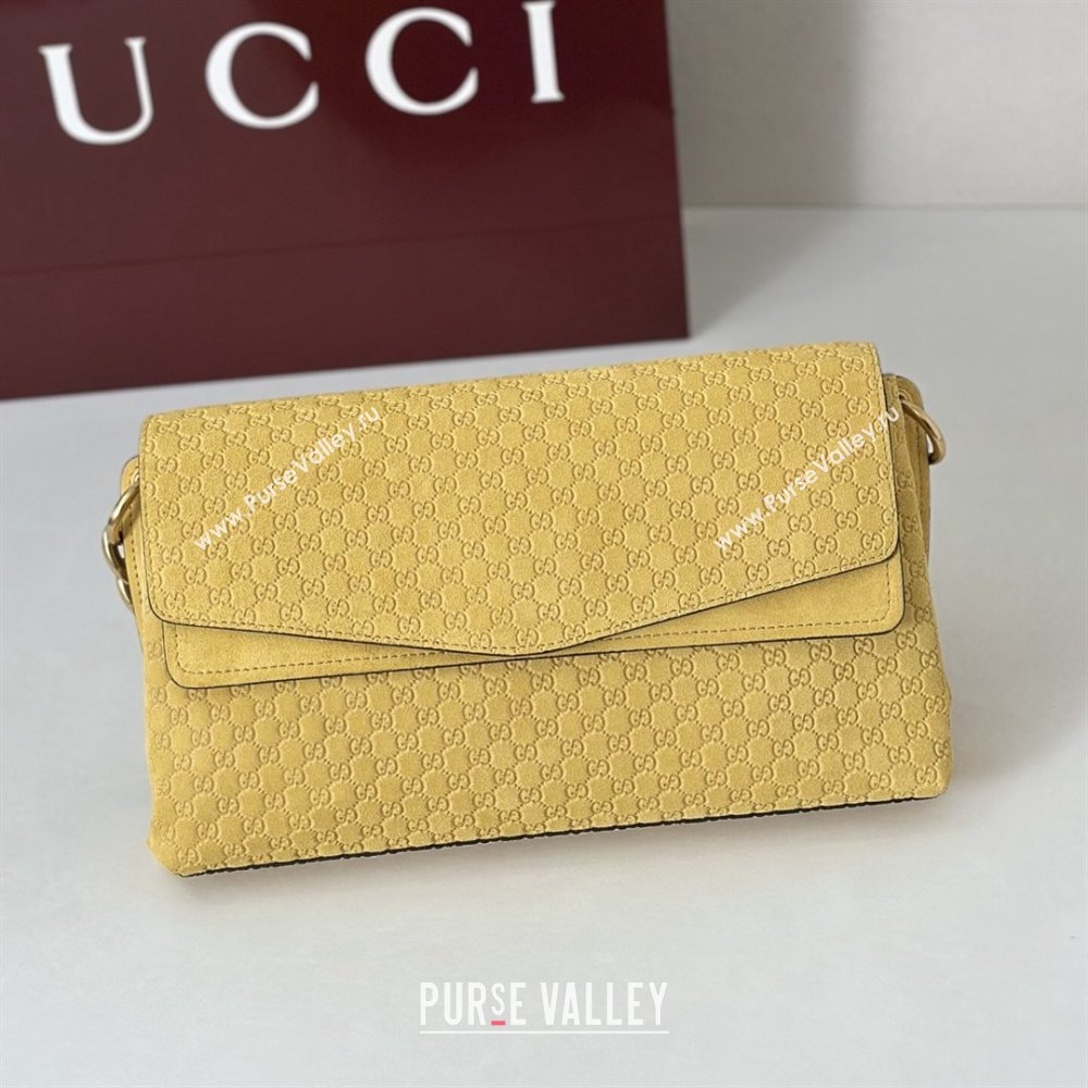 Gucci Medium shoulder bag with chain in GG Suede Mustard Yellow 2026 857622 (DLH-260128060)